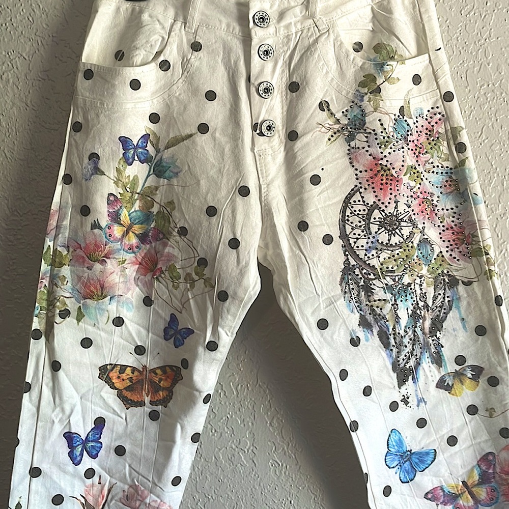 Venti6 Skinny Jeans - Floral Print with Polka Dots and Butterflies - Size 8 - Picture 2 of 5